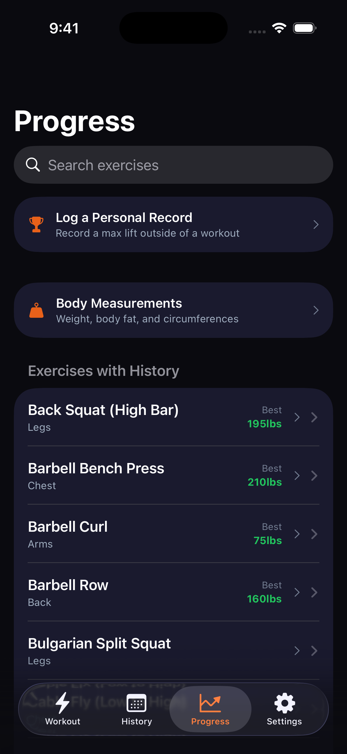Iron Log Workout Screen